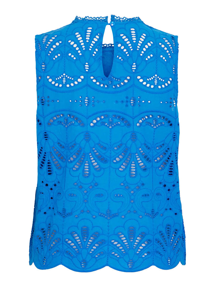 Viyara Sleeveless Broderie Anglaise Top-Victoria Blue