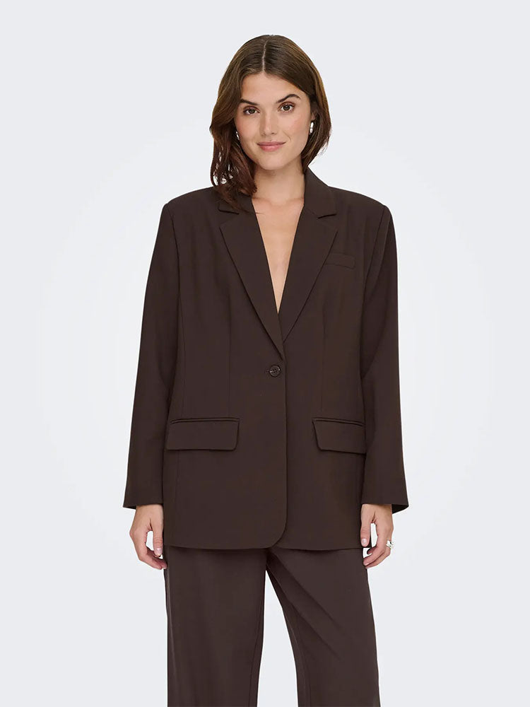 Onllinda Raven Long Sleeve Boyfriend Blazer-Coffee Bean