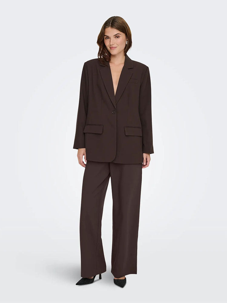 Onllinda Raven Long Sleeve Boyfriend Blazer-Coffee Bean