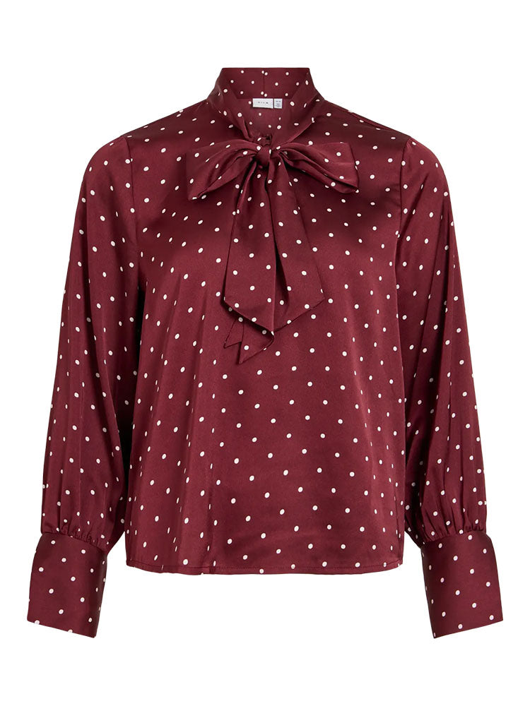 Vialberte Long Sleeve Top-Burgundy/Pink Polka Dot