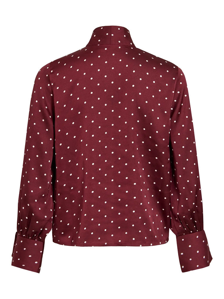 Vialberte Long Sleeve Top-Burgundy/Pink Polka Dot