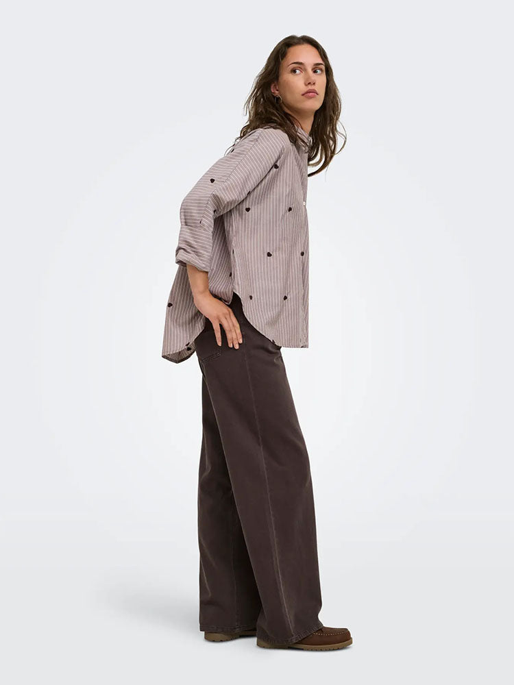 Onlnew Lina Grace Stripe Shirt-Brown/Cream with Brown Heart