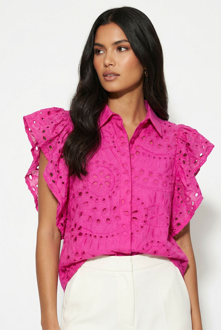 Pink Broderie Anglaise Top by Marc Angelo