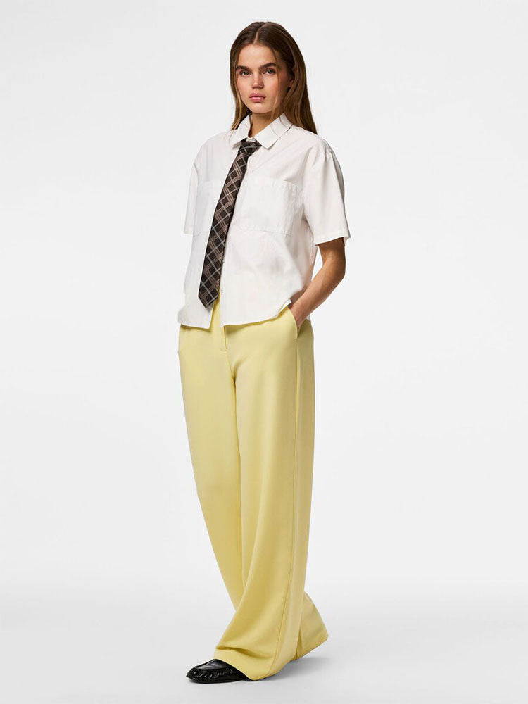 Pckamil High Waist Wide Trousers-Yellow