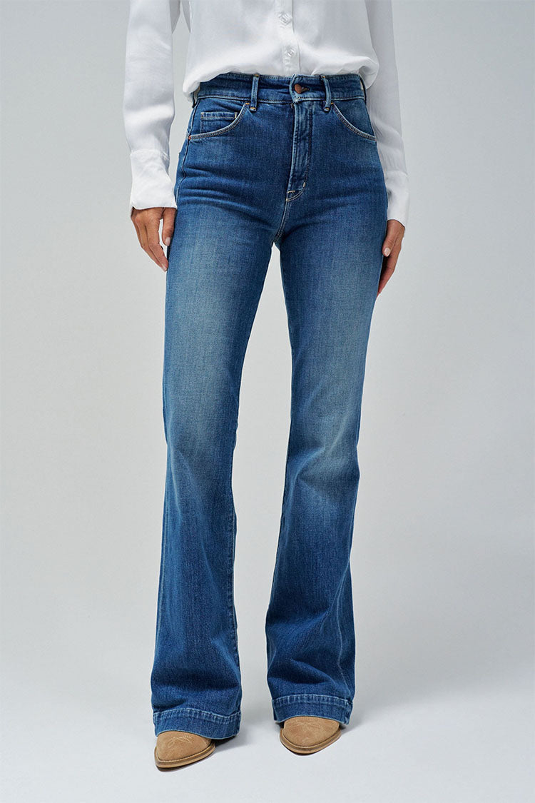 Faith High Waist Push In Flared Jeans-Medium Blue Denim
