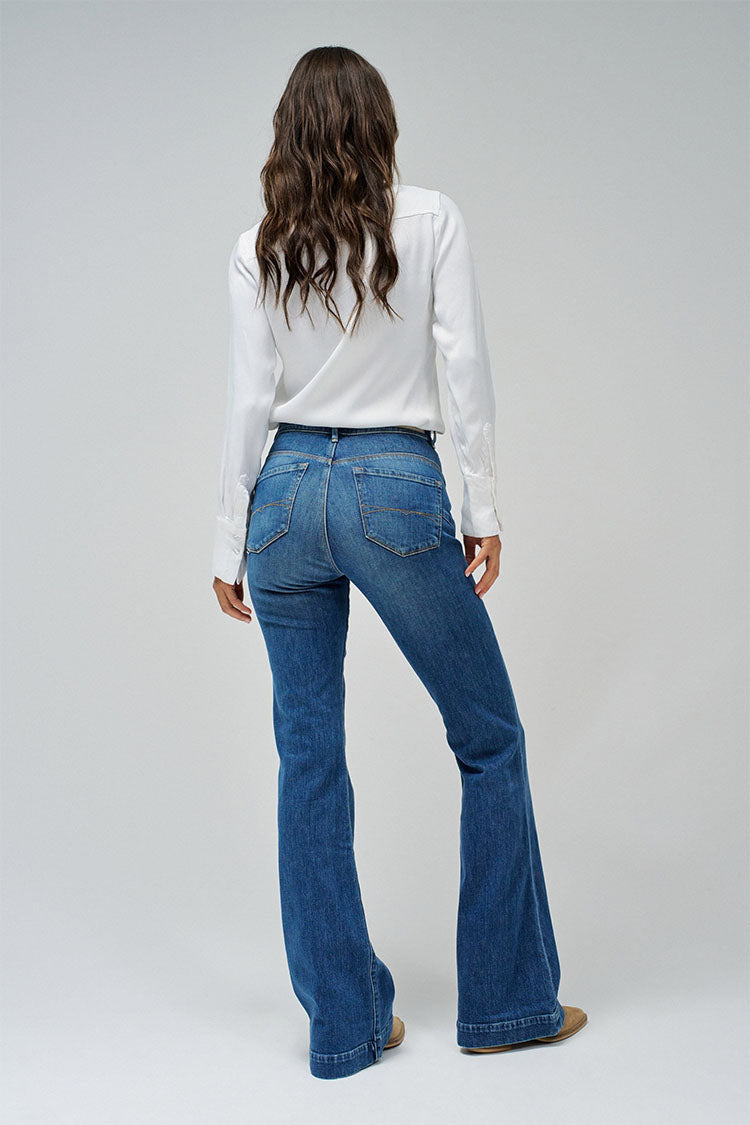 Faith High Waist Push In Flared Jeans-Medium Blue Denim
