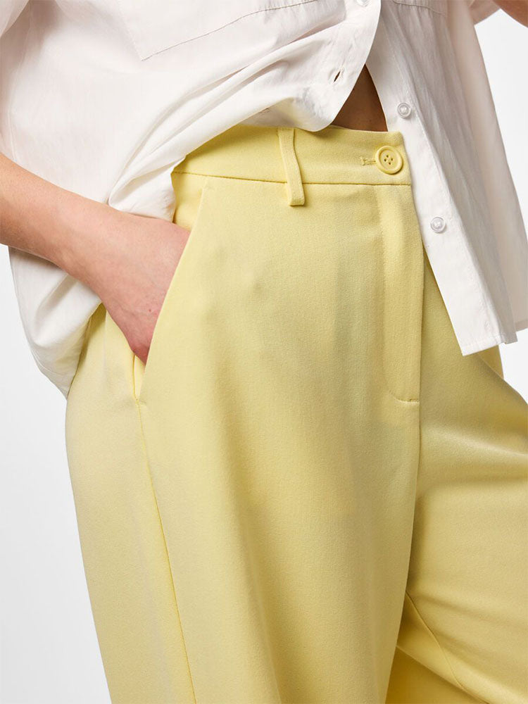 Pckamil High Waist Wide Trousers-Yellow