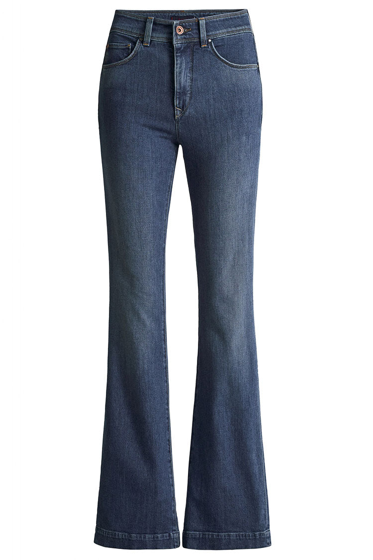 Faith High Waist Push In Flared Jeans-Medium Blue Denim