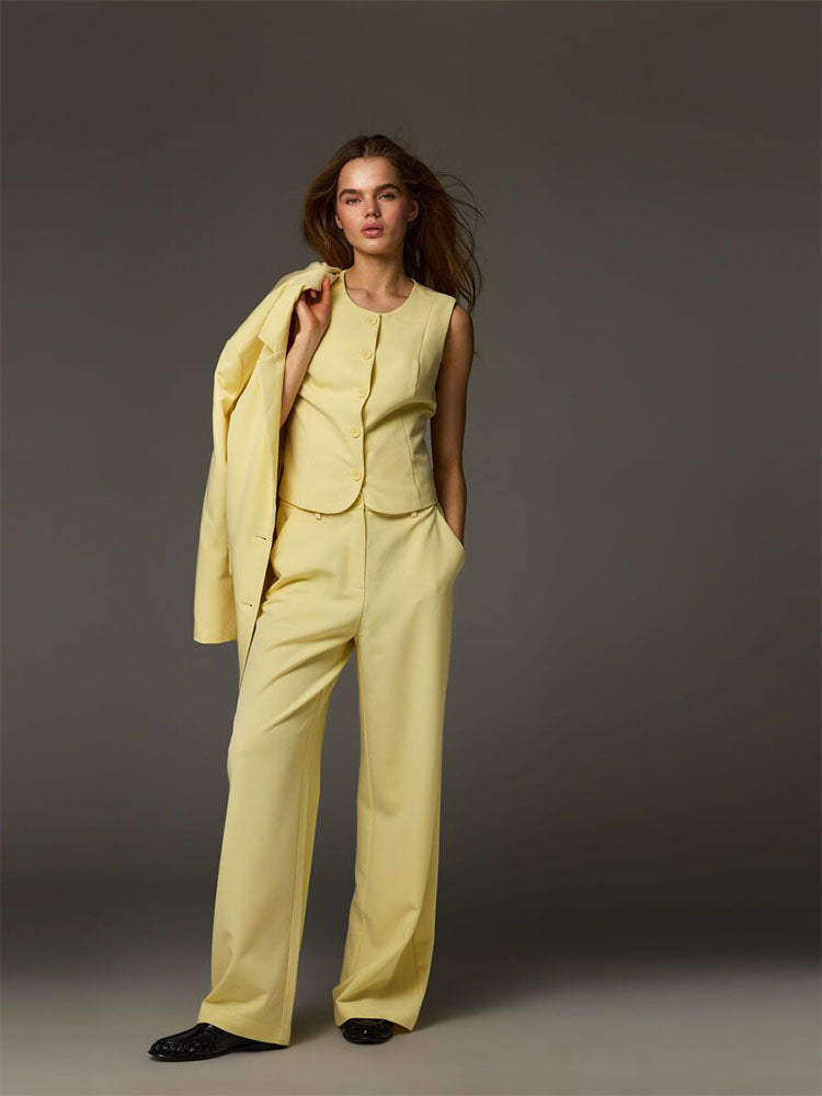 Pckamil High Waist Wide Trousers-Yellow