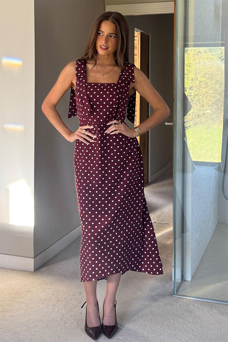 Jovi Tie Shoulder Square Neck Midi Dress Berry Spot