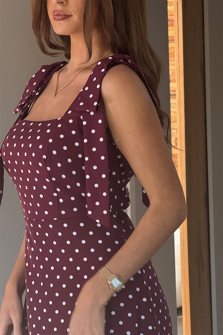 Jovi Tie Shoulder Square Neck Midi Dress Berry Spot
