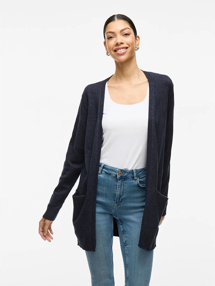 Viril Long Knit Cardigan-Navy
