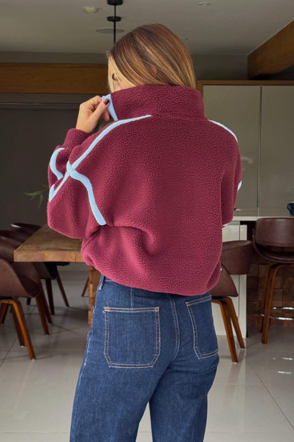 Lulu Contrast Binding 1/4 Zip Fleece Plum