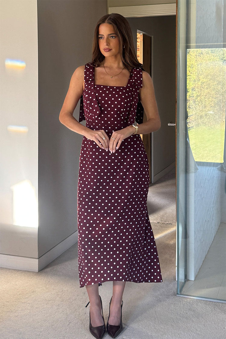 Jovi Tie Shoulder Square Neck Midi Dress Berry Spot