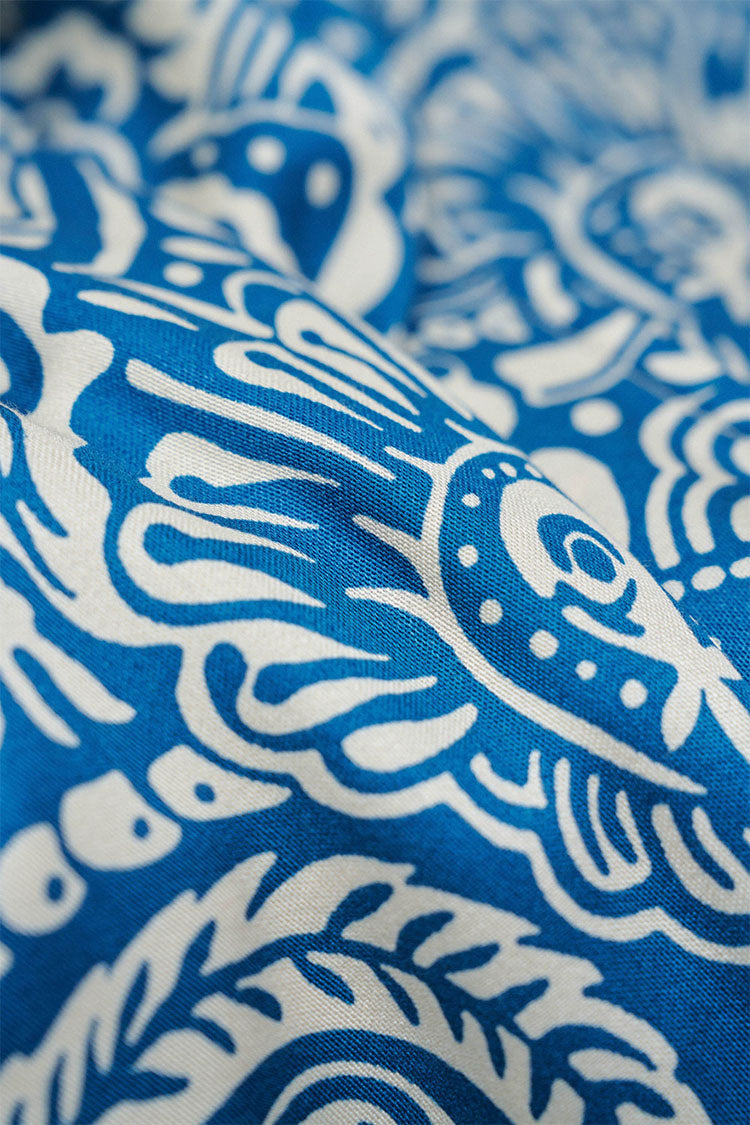 Salsa Wrap Blouse-Blue/Cream Pattern