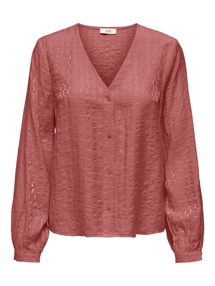 Jdyfina V-Neck Button Top-Withered Rose