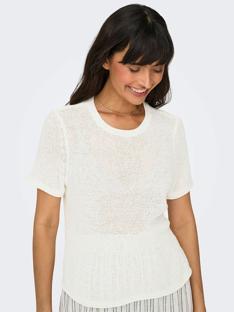 Onlsunny Short Sleeve Knit Top-Off White