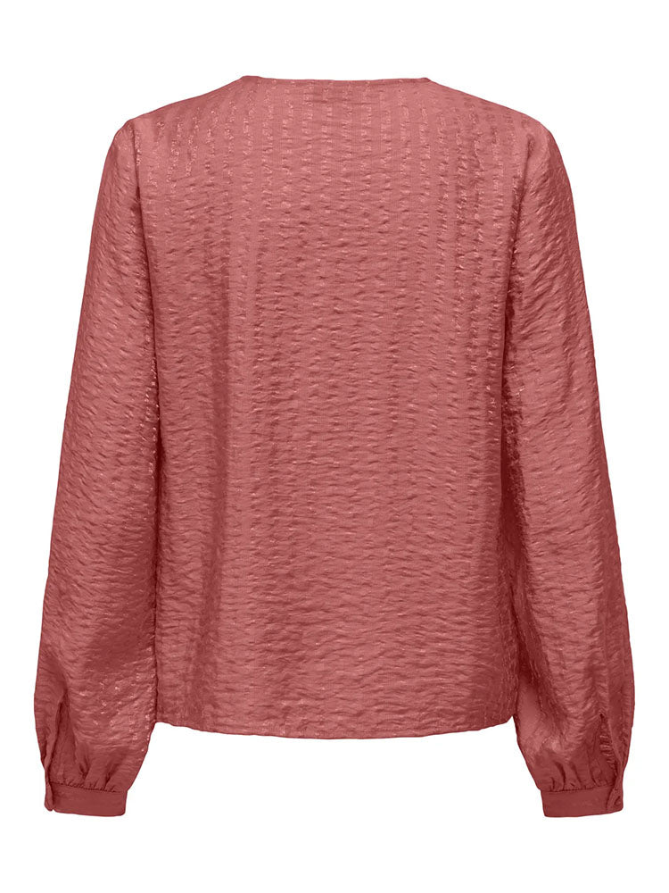 Jdyfina V-Neck Button Top-Withered Rose