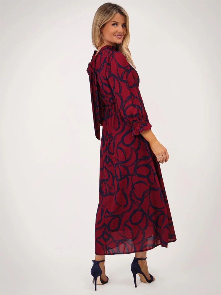 Kate &amp; Pippa Simona Midi Dress In Magenta / Navy