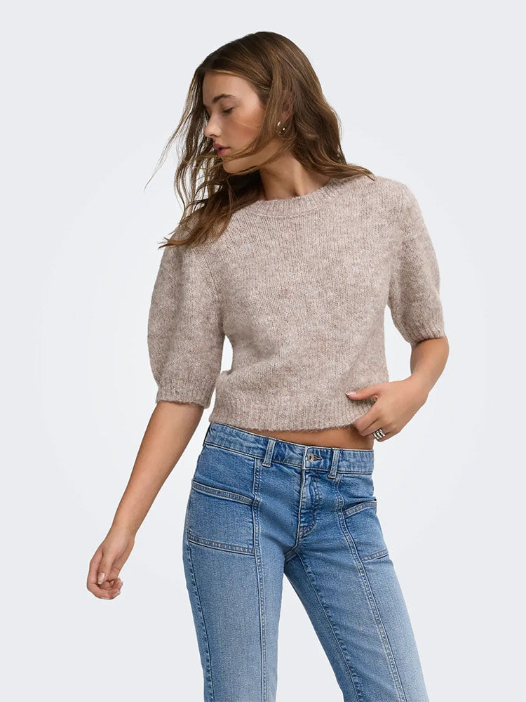 Onlnellie Short Sleeve Knit Sweater-Mocha Melange