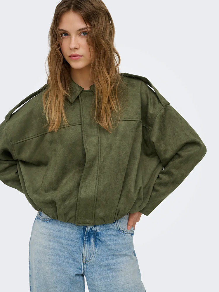 Onlmoon Faux Suede Bomber Jacket-Grape Leaf