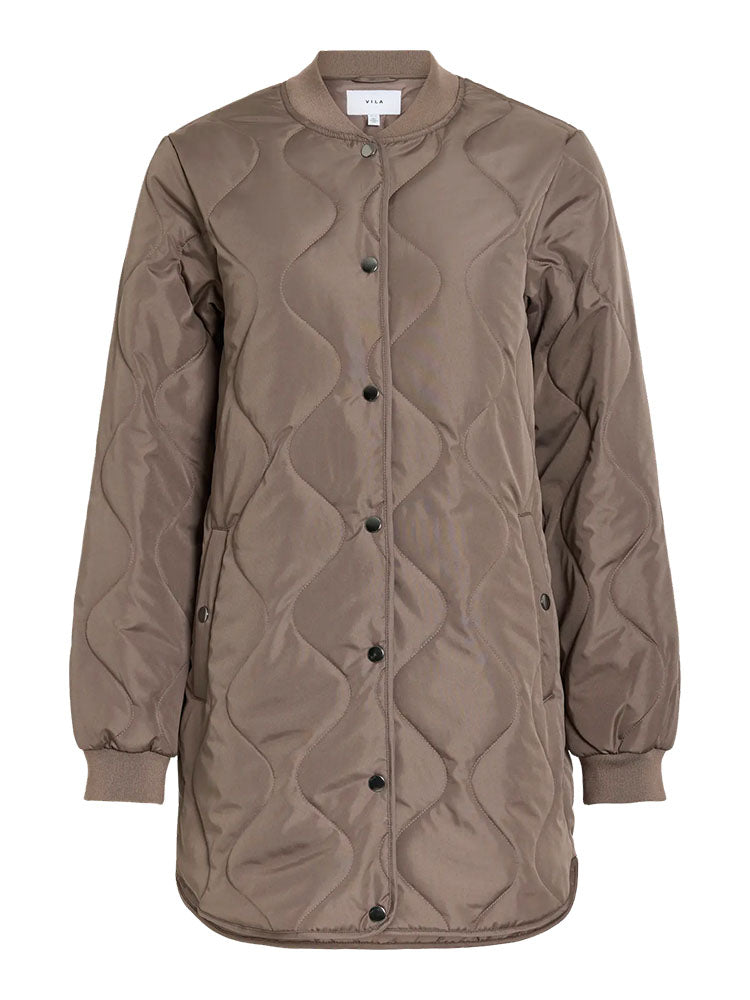 Vitate Long Quilted Jacket- Brown