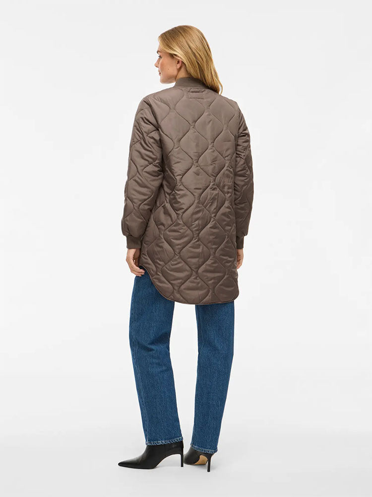 Vitate Long Quilted Jacket- Brown