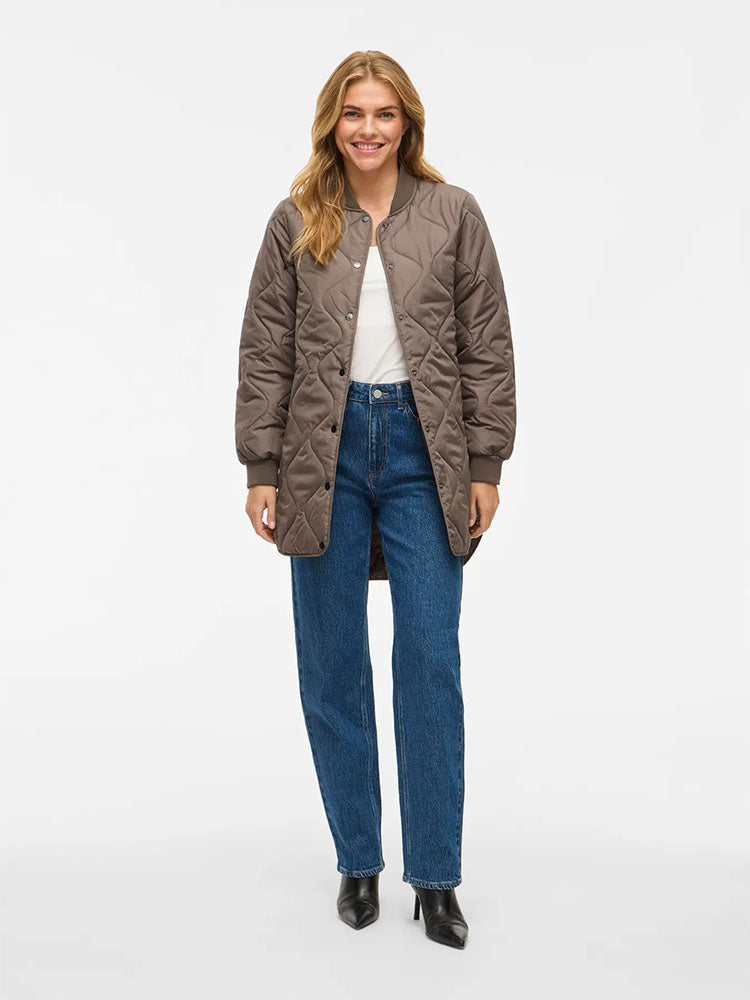 Vitate Long Quilted Jacket- Brown