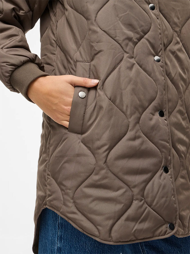 Vitate Long Quilted Jacket- Brown