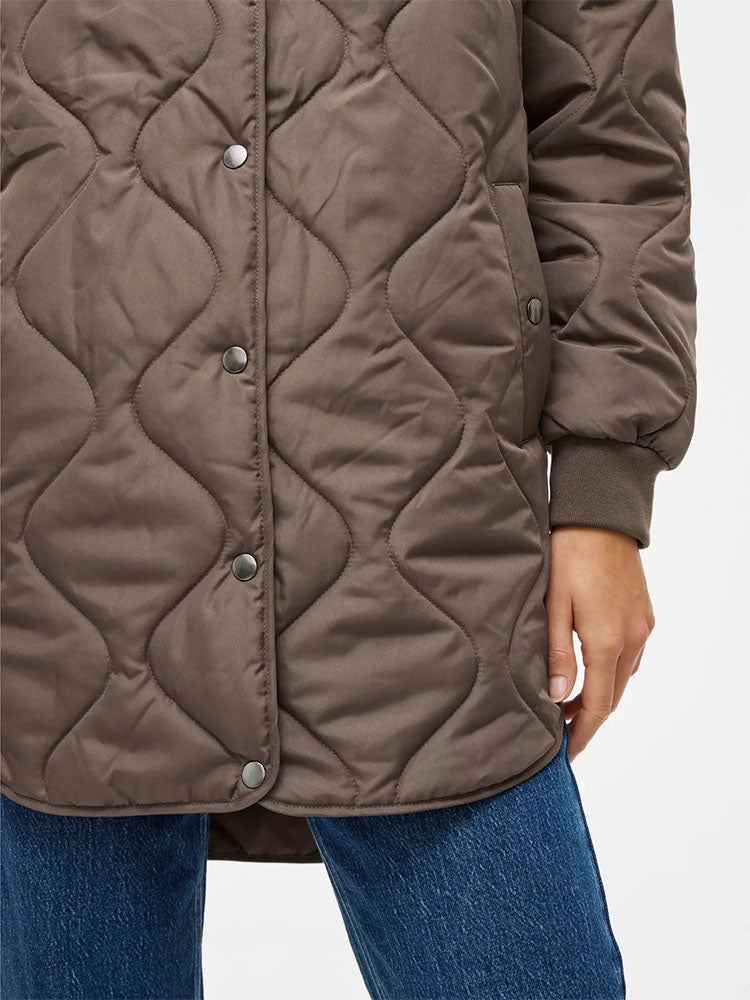 Vitate Long Quilted Jacket- Brown