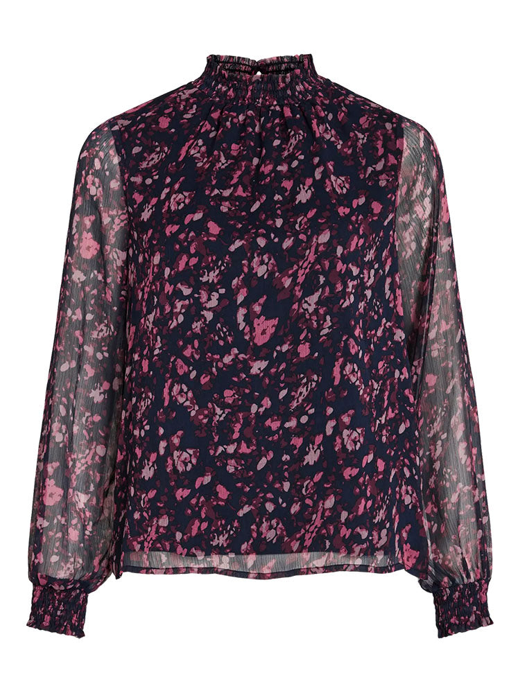 Vifalia High Neck Top-Black/Purple Graphic