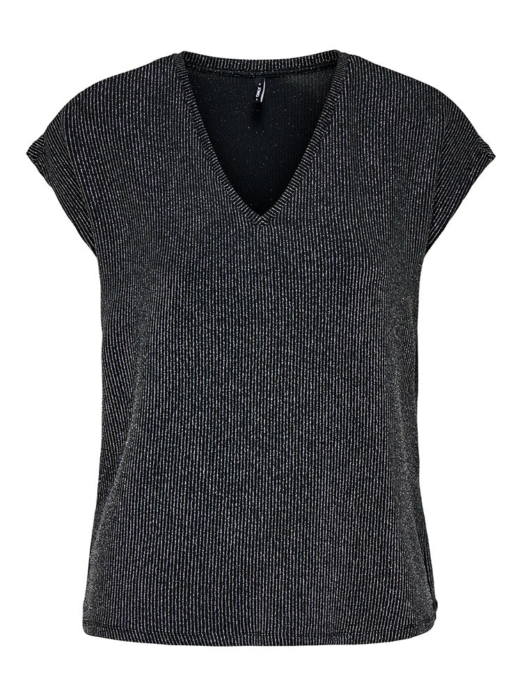 Onlcarol V-Neck Glitter Top-Black/Silver Glitter