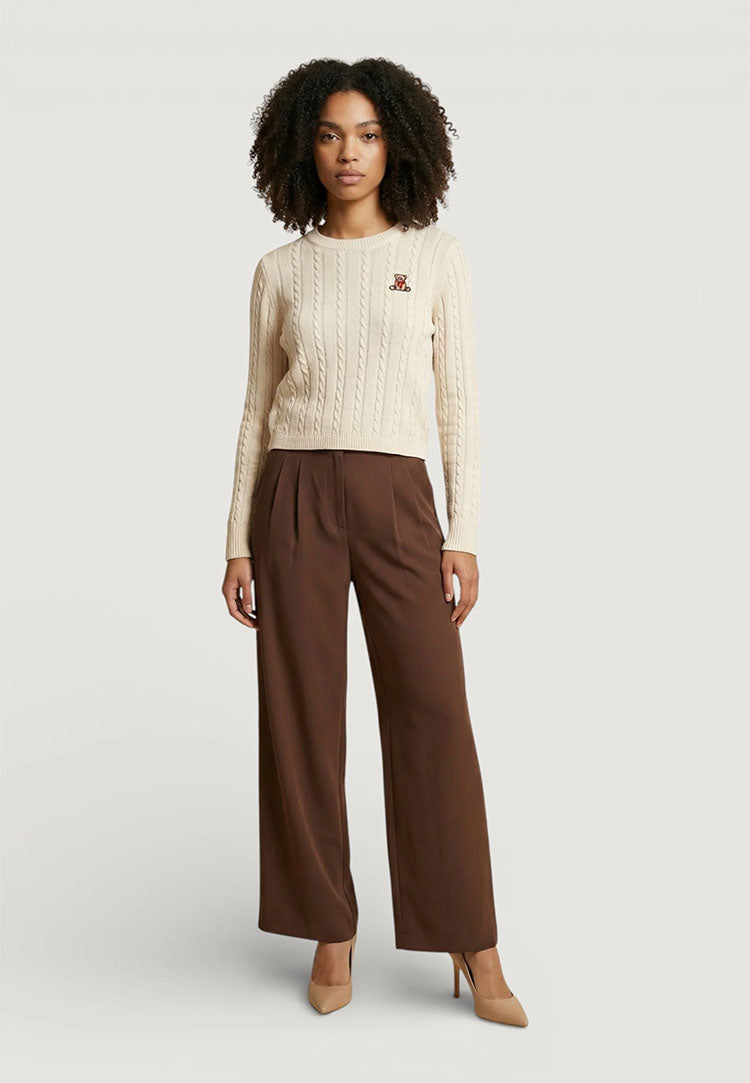 Onldove High Waist Wide Leg Trousers-Chocolate Martini
