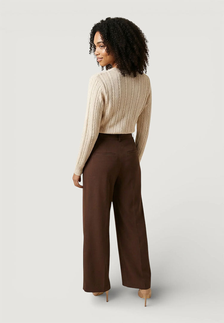Onldove High Waist Wide Leg Trousers-Chocolate Martini