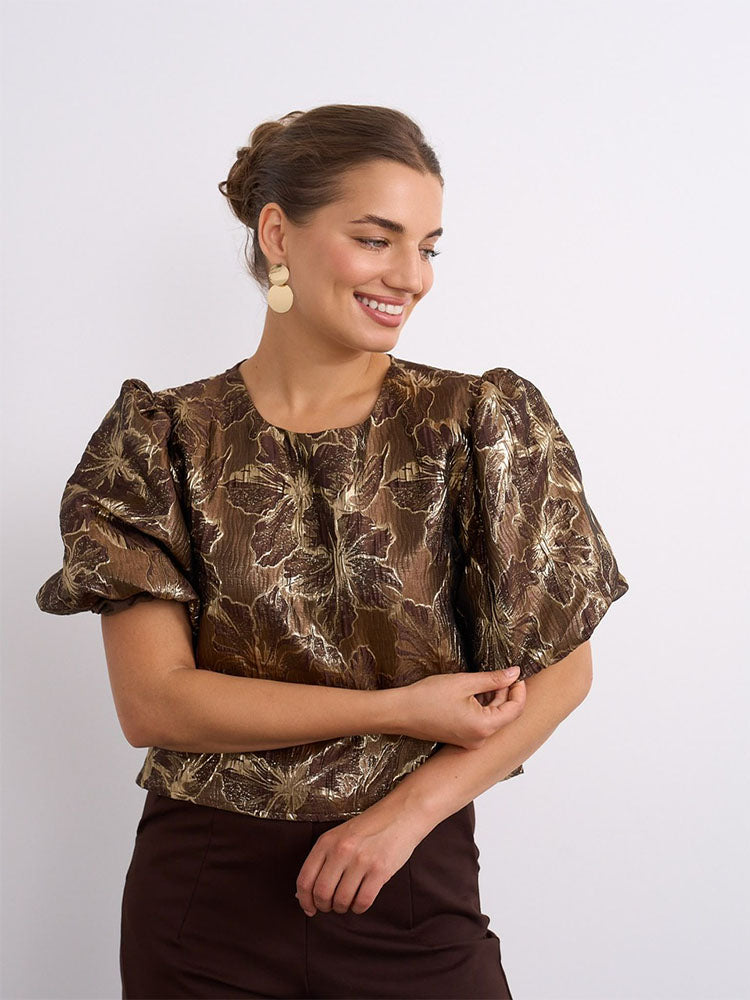 Gold/ Bronze Puff Sleeve Top