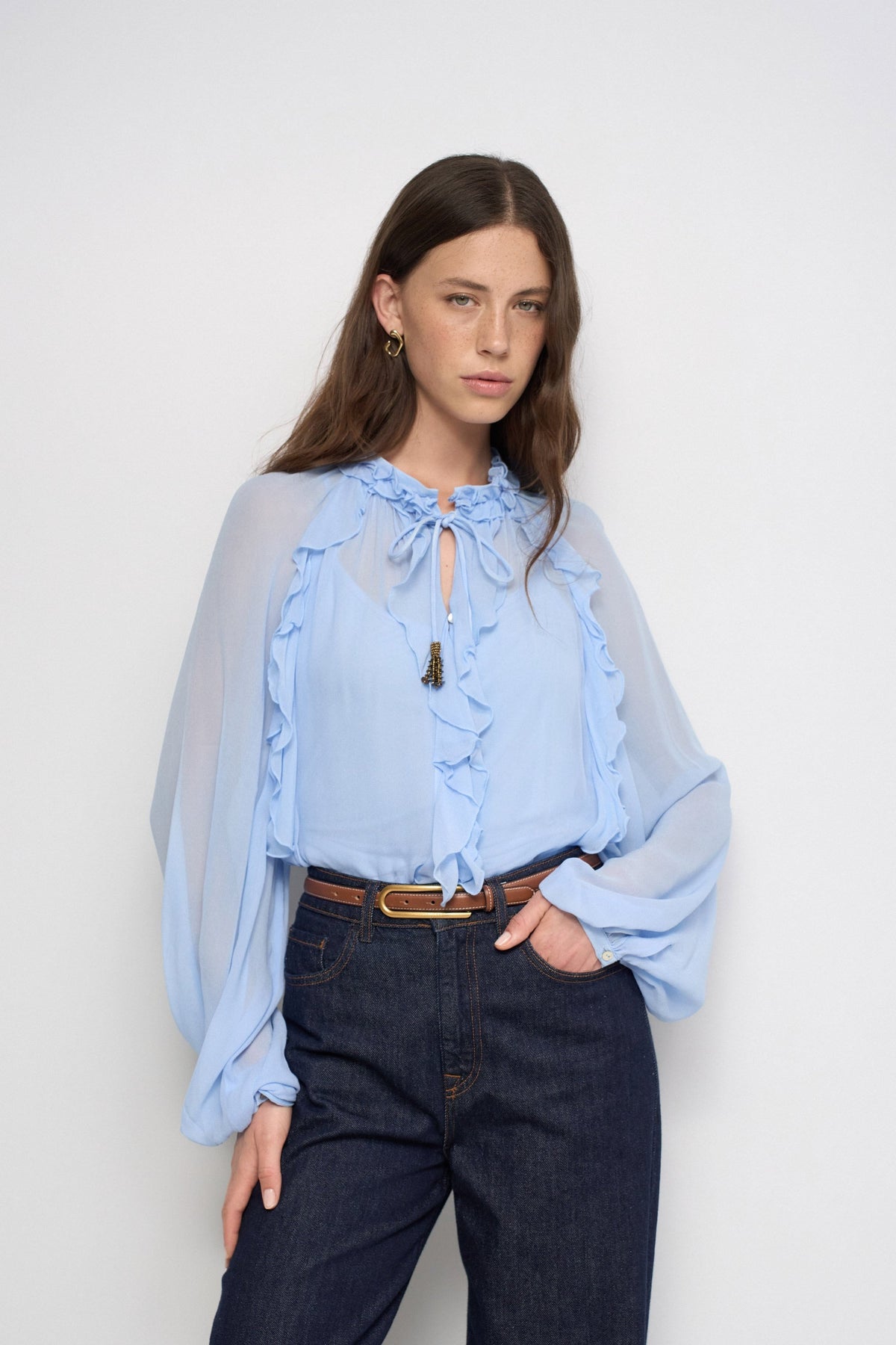 Salsa Blue Ruffle Blouse