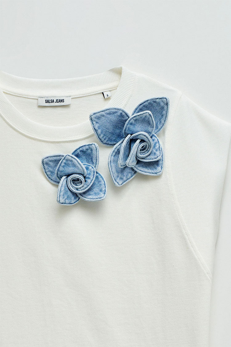 Salsa T-Shirt with Denim Floral Applique