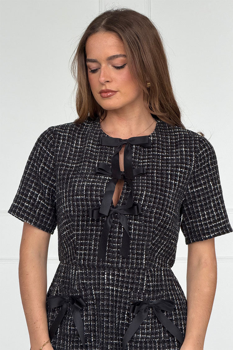 Kenza Bow Detail Mini Dress Black