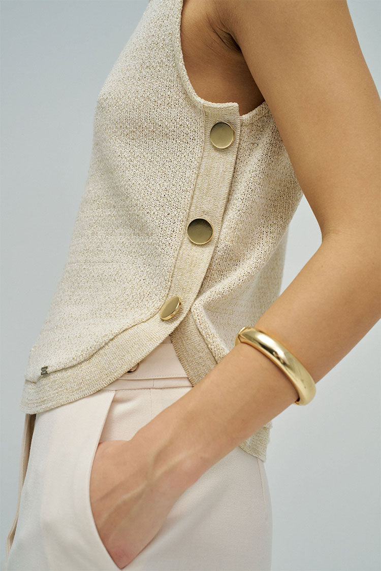 Lurex Knit Top-Beige/Gold