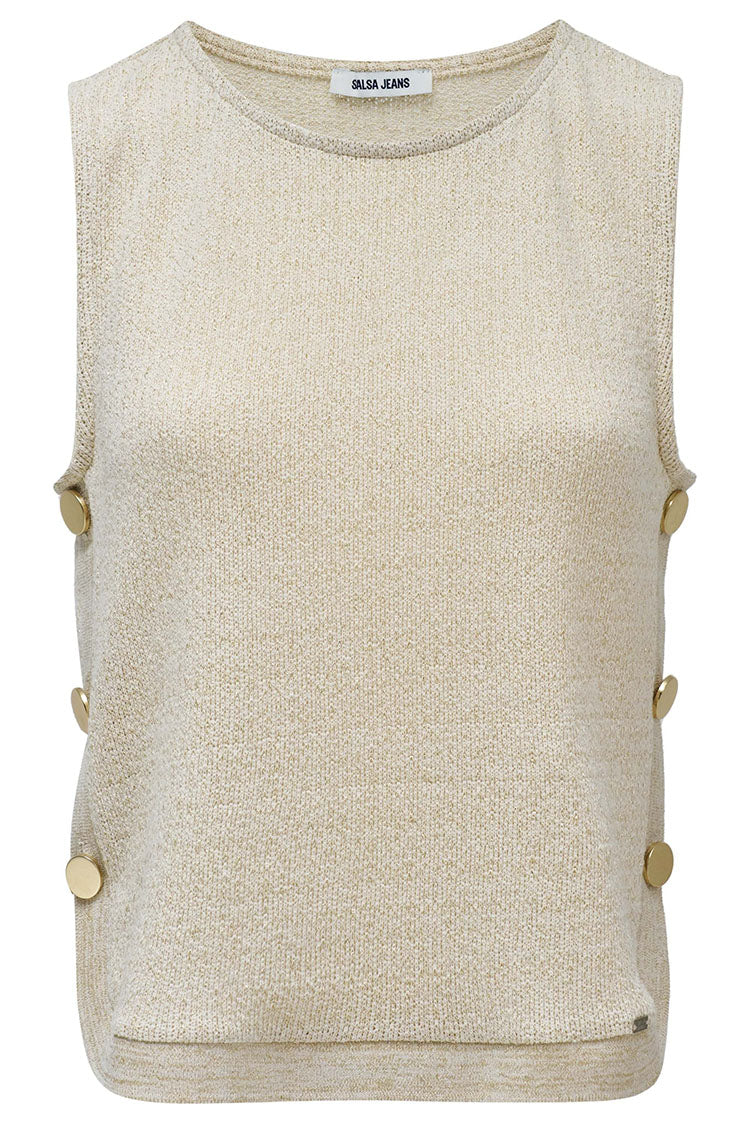 Lurex Knit Top-Beige/Gold