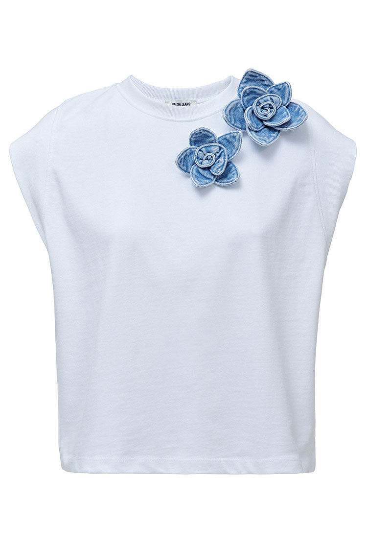 Salsa T-Shirt with Denim Floral Applique