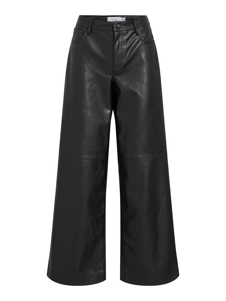 Viannie Wide Coated Trousers-Black