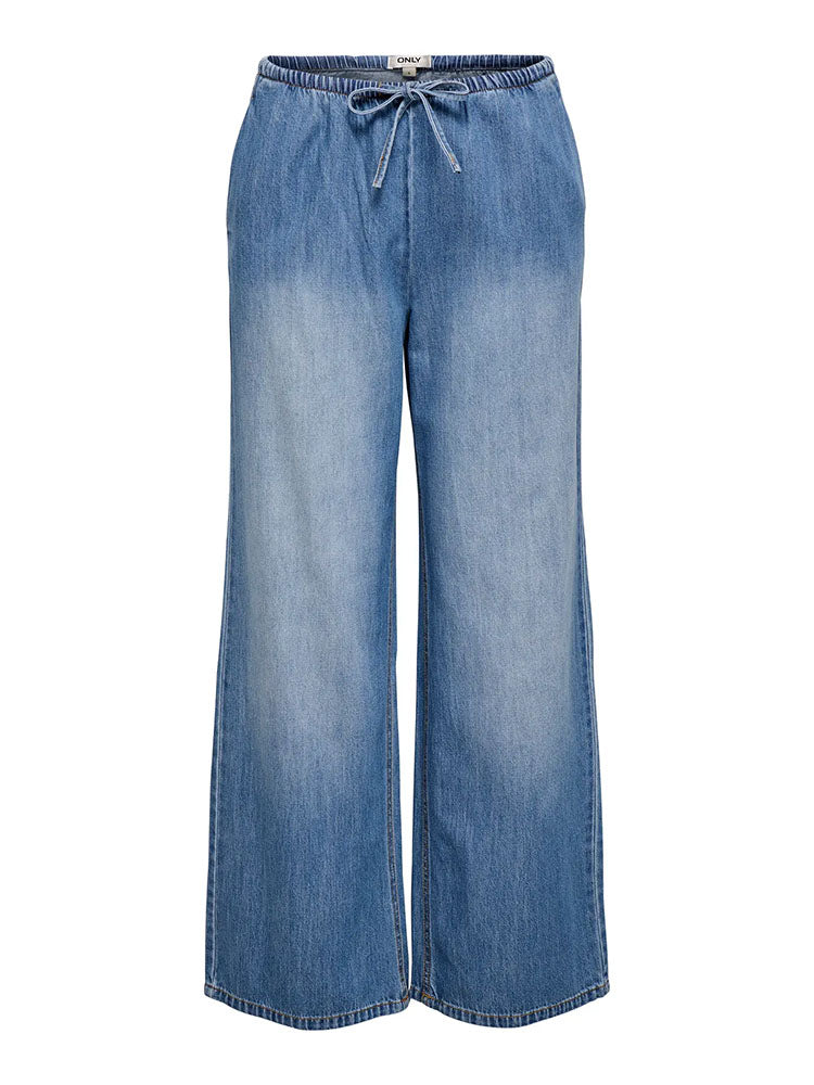 Onlaria Wide String Pull Up Denim Trousers-Medium Blue Denim