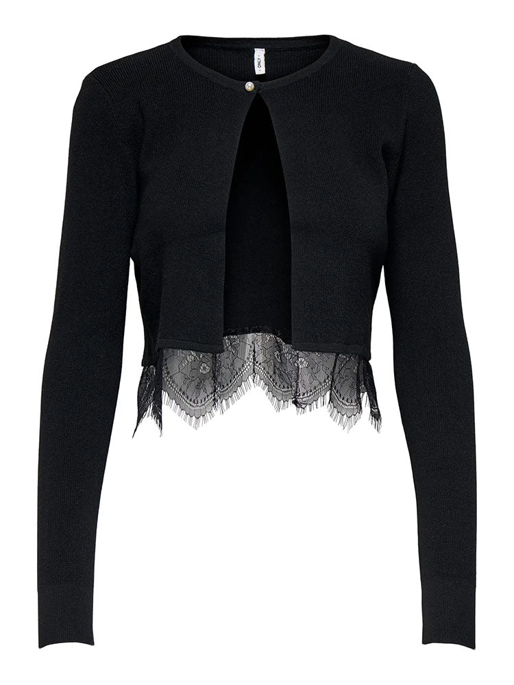 Onlperry Short Cardigan Lace Detail-Black