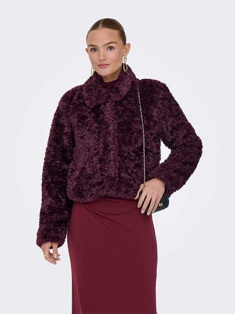 Onlginny Short Teddy Jacket-Plum