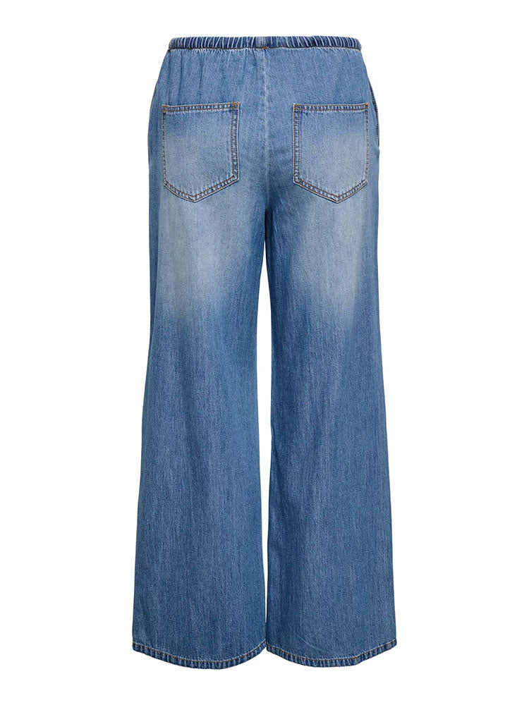Onlaria Wide String Pull Up Denim Trousers-Medium Blue Denim