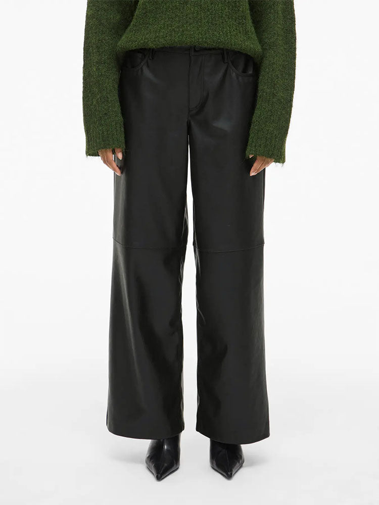 Viannie Wide Coated Trousers-Black