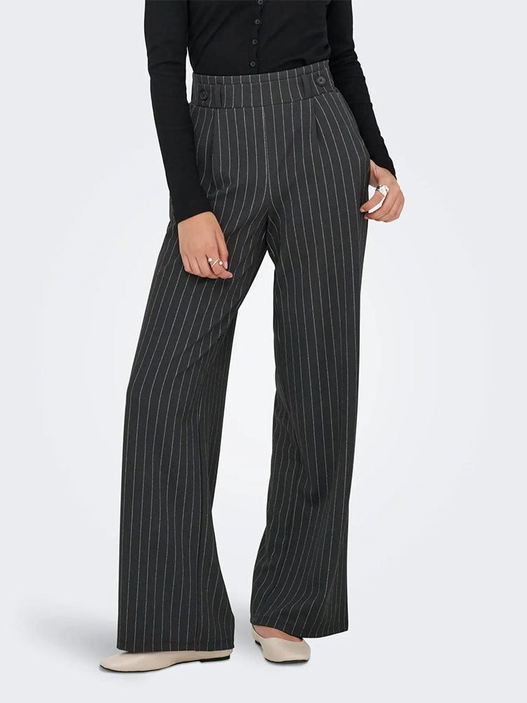 Jdygeggo Liva Wide Trousers-Dark Grey/White Pinstripe