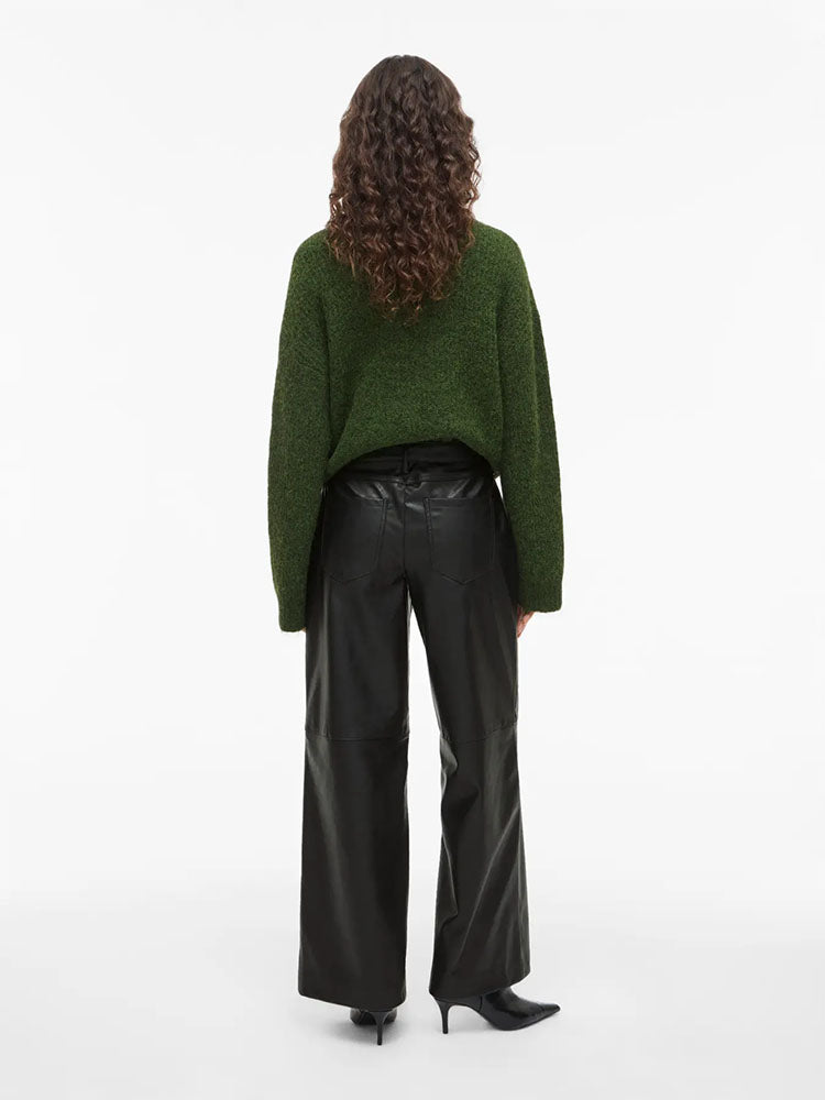 Viannie Wide Coated Trousers-Black