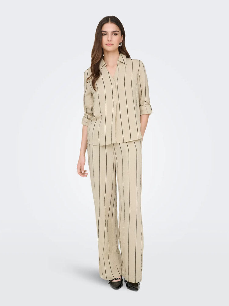 Jdyava Fold Up Shirt-Beige/Black Stripe